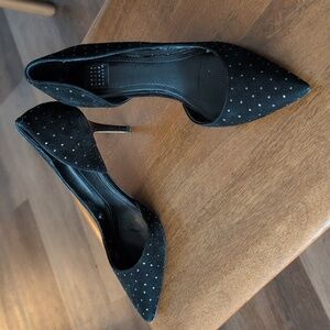 White House Black Market Black Gold Studded Heels Velvet